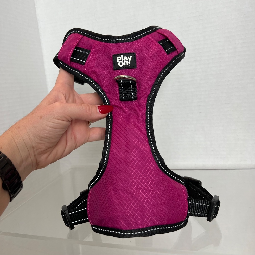 Play On! Bungee Dog Harness Adjustable Pink Ripstop No-Pull Vest Small